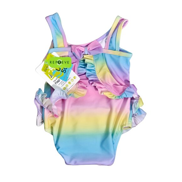 NWT | Flap Happy Baby Girl Rainbow Ombre UPF 50+ Ruffle One Piece Swimsuit | 6M - Picture 2 of 3